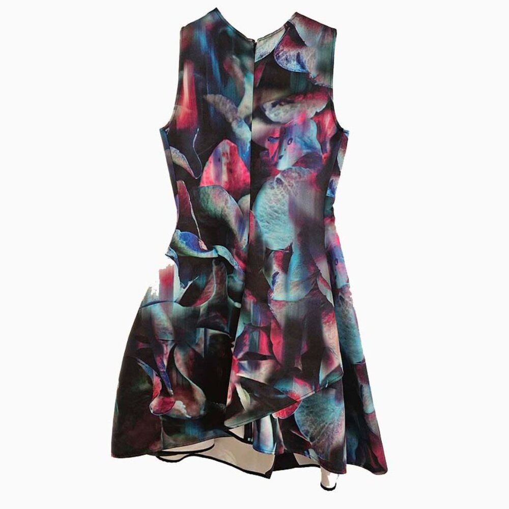 Emporio Armani Abstract Floral A-Line Dress in Burgundy, Pink, Blue - Picture 3 of 7